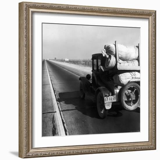 Car Laden with Baggage on Desolate Track of Highway in Desert in Southern California-Dorothea Lange-Framed Photographic Print