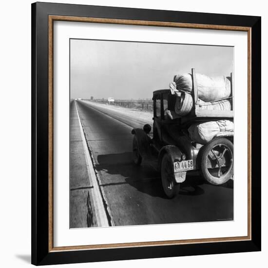 Car Laden with Baggage on Desolate Track of Highway in Desert in Southern California-Dorothea Lange-Framed Photographic Print