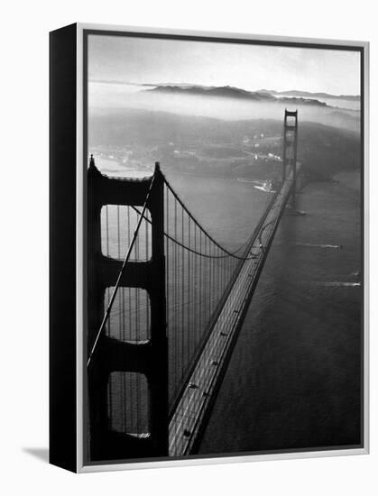 Car Lanes across the Golden Gate Bridge with Fog-Covered City of San Francisco in Background-Margaret Bourke-White-Framed Premier Image Canvas