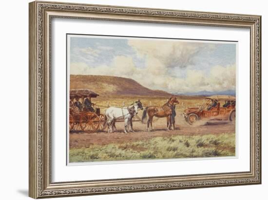 Car Meets a Carriage in the Australian Outback-Percy F.s. Spence-Framed Art Print