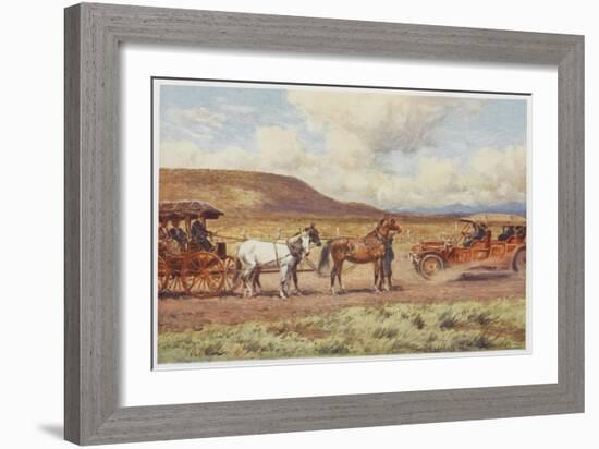 Car Meets a Carriage in the Australian Outback-Percy F.s. Spence-Framed Art Print