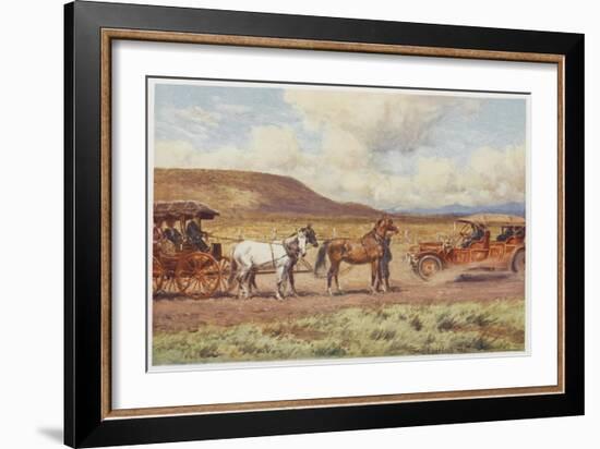 Car Meets a Carriage in the Australian Outback-Percy F.s. Spence-Framed Art Print