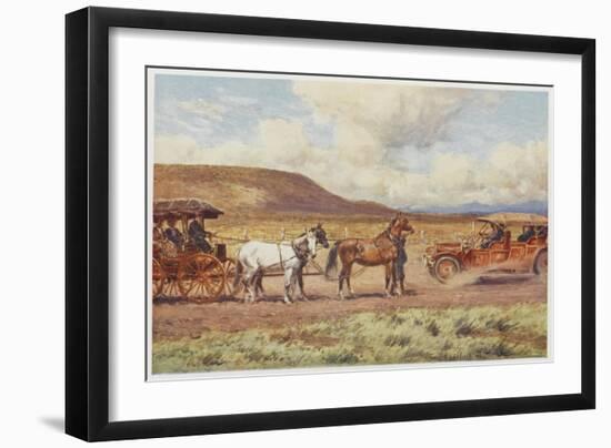 Car Meets a Carriage in the Australian Outback-Percy F.s. Spence-Framed Art Print