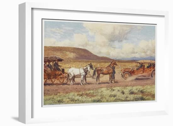 Car Meets a Carriage in the Australian Outback-Percy F.s. Spence-Framed Art Print