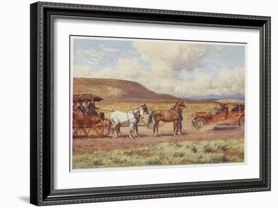 Car Meets a Carriage in the Australian Outback-Percy F.s. Spence-Framed Art Print