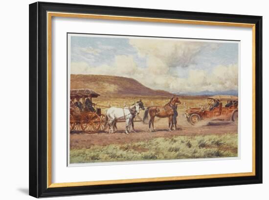 Car Meets a Carriage in the Australian Outback-Percy F.s. Spence-Framed Art Print