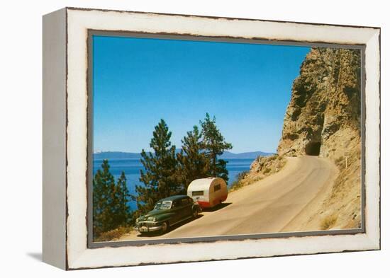 Car Pulling Small Trailer near Tunnel-null-Framed Stretched Canvas