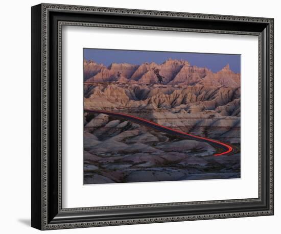 Car Traveling Through Badlands National Park-Layne Kennedy-Framed Photographic Print