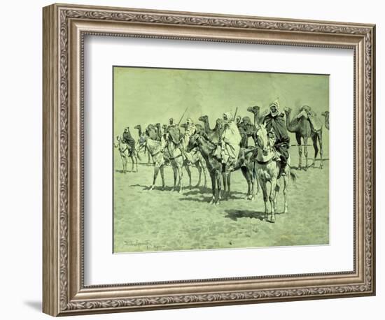 Caravan in the Sahara brush, pen and ink-Frederic Remington-Framed Giclee Print