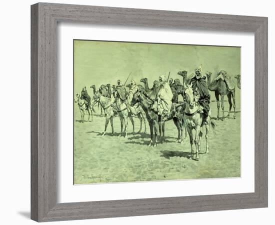 Caravan in the Sahara brush, pen and ink-Frederic Remington-Framed Giclee Print