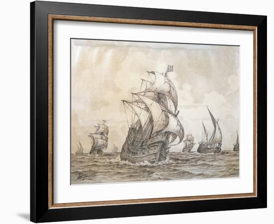 Caravel Redonda (Bulging Square Sail Which Appears to Be Round), Portugal, 16th Century-null-Framed Giclee Print