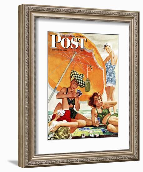 "Card Game at the Beach," Saturday Evening Post Cover, August 28, 1943-Alex Ross-Framed Giclee Print