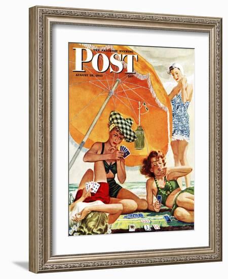 "Card Game at the Beach," Saturday Evening Post Cover, August 28, 1943-Alex Ross-Framed Giclee Print