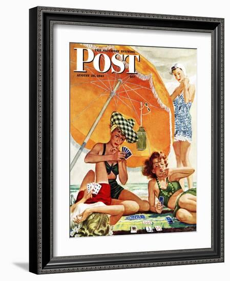 "Card Game at the Beach," Saturday Evening Post Cover, August 28, 1943-Alex Ross-Framed Giclee Print