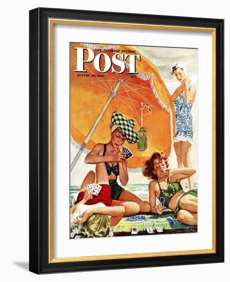 "Card Game at the Beach," Saturday Evening Post Cover, August 28, 1943-Alex Ross-Framed Giclee Print