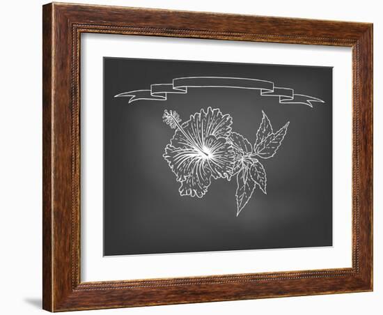 Card with Hibiscus Flower on Chalkboard-tukkki-Framed Art Print