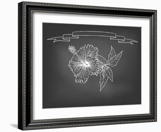 Card with Hibiscus Flower on Chalkboard-tukkki-Framed Art Print