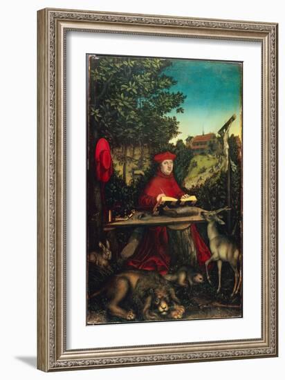 Cardinal Albrecht of Brandenburg (1490-1545) as Saint Jerome, by Cranach, Lucas, the Elder (1472-15-Lucas the Elder Cranach-Framed Giclee Print