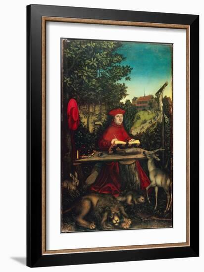 Cardinal Albrecht of Brandenburg (1490-1545) as Saint Jerome, by Cranach, Lucas, the Elder (1472-15-Lucas the Elder Cranach-Framed Giclee Print