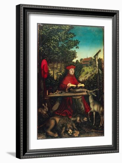 Cardinal Albrecht of Brandenburg (1490-1545) as Saint Jerome, by Cranach, Lucas, the Elder (1472-15-Lucas the Elder Cranach-Framed Giclee Print