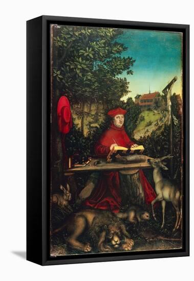 Cardinal Albrecht of Brandenburg (1490-1545) as Saint Jerome, by Cranach, Lucas, the Elder (1472-15-Lucas the Elder Cranach-Framed Premier Image Canvas