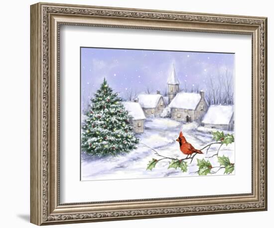 Cardinal and Christmas Scene-MAKIKO-Framed Giclee Print