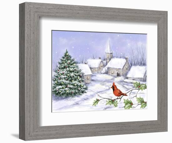 Cardinal and Christmas Scene-MAKIKO-Framed Giclee Print