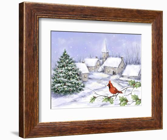 Cardinal and Christmas Scene-MAKIKO-Framed Giclee Print