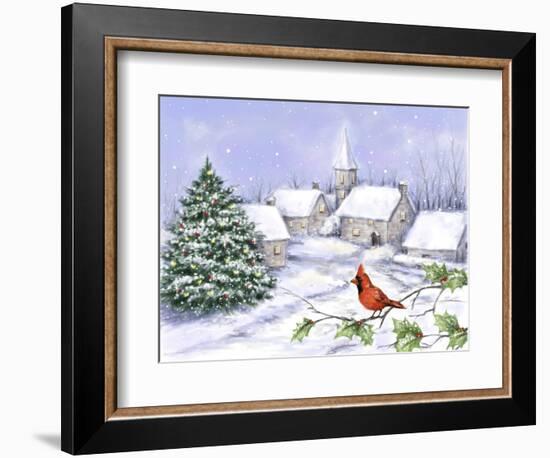 Cardinal and Christmas Scene-MAKIKO-Framed Giclee Print