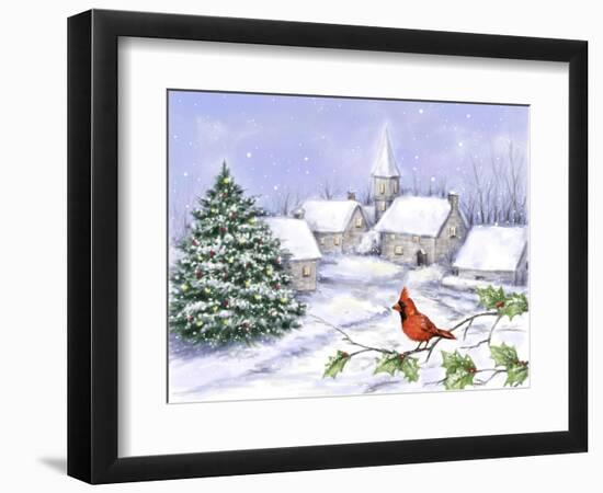 Cardinal and Christmas Scene-MAKIKO-Framed Giclee Print