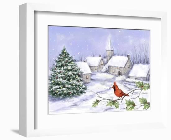 Cardinal and Christmas Scene-MAKIKO-Framed Giclee Print