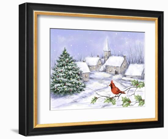 Cardinal and Christmas Scene-MAKIKO-Framed Giclee Print