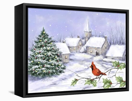 Cardinal and Christmas Scene-MAKIKO-Framed Premier Image Canvas