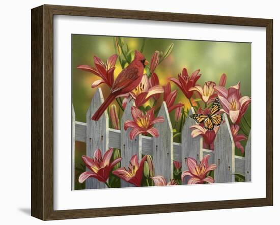 Cardinal and Lilies-William Vanderdasson-Framed Giclee Print