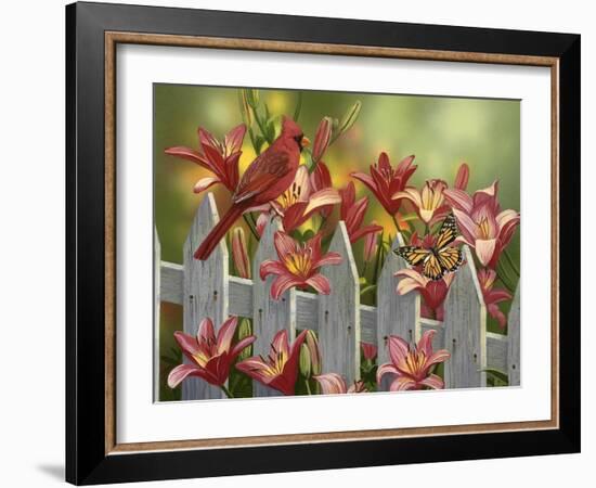 Cardinal and Lilies-William Vanderdasson-Framed Giclee Print