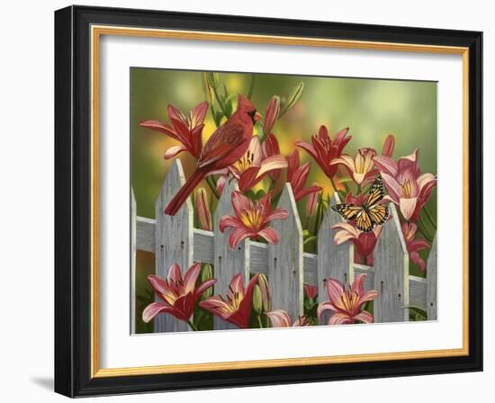 Cardinal and Lilies-William Vanderdasson-Framed Giclee Print