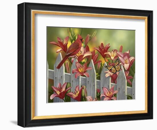 Cardinal and Lilies-William Vanderdasson-Framed Giclee Print