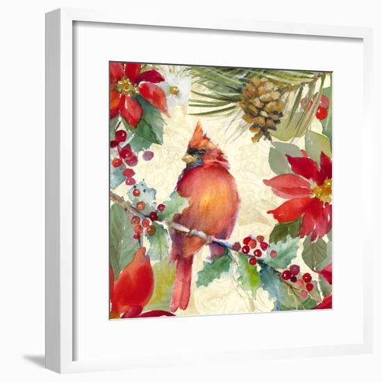 Cardinal and Pinecones II-Lanie Loreth-Framed Art Print