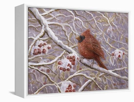 Cardinal and Wild Berries-Kevin Dodds-Framed Premier Image Canvas