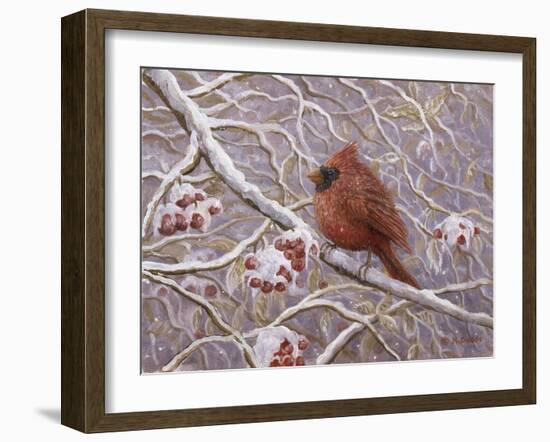 Cardinal and Wild Berries-Kevin Dodds-Framed Giclee Print