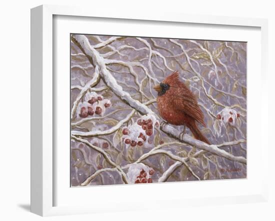 Cardinal and Wild Berries-Kevin Dodds-Framed Giclee Print