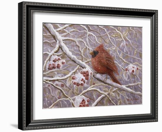 Cardinal and Wild Berries-Kevin Dodds-Framed Giclee Print