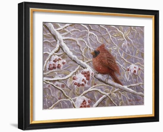 Cardinal and Wild Berries-Kevin Dodds-Framed Giclee Print