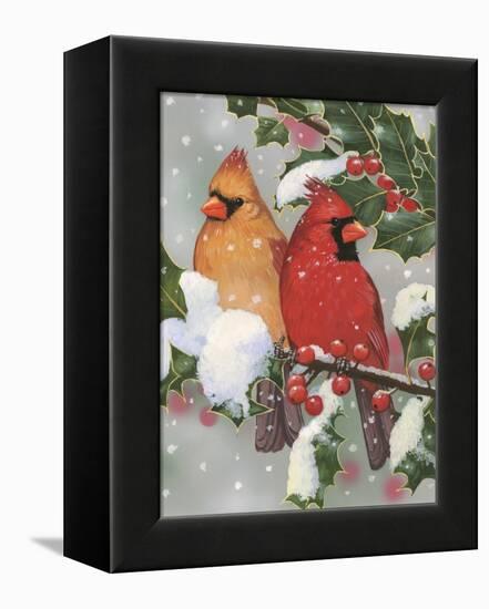 Cardinal Couple with Holly-William Vanderdasson-Framed Premier Image Canvas