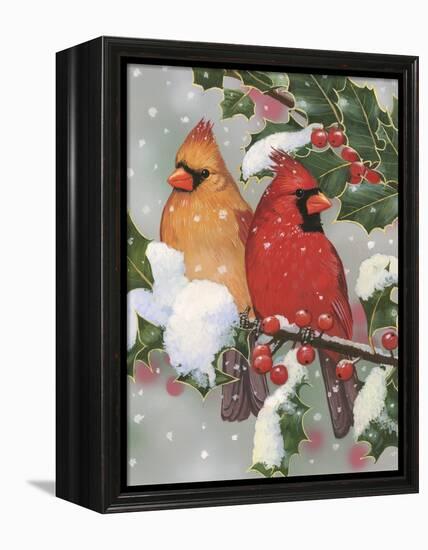 Cardinal Couple with Holly-William Vanderdasson-Framed Premier Image Canvas