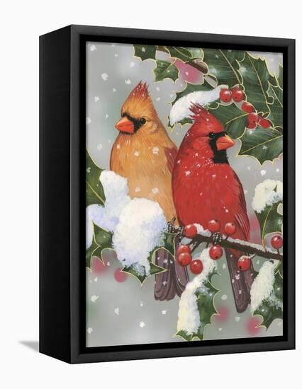 Cardinal Couple with Holly-William Vanderdasson-Framed Premier Image Canvas