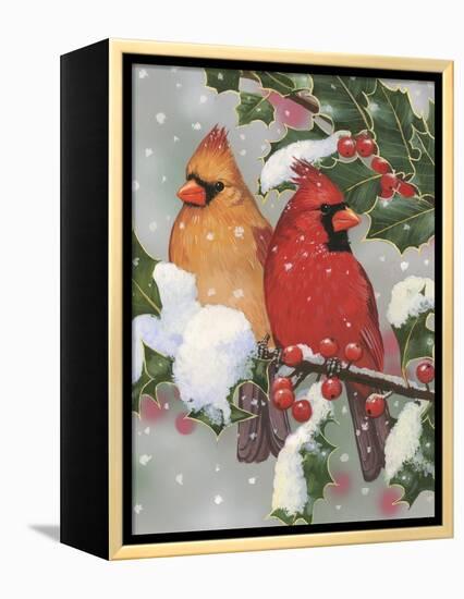 Cardinal Couple with Holly-William Vanderdasson-Framed Premier Image Canvas