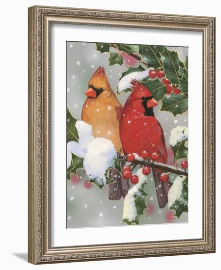 Cardinal Couple with Holly-William Vanderdasson-Framed Giclee Print