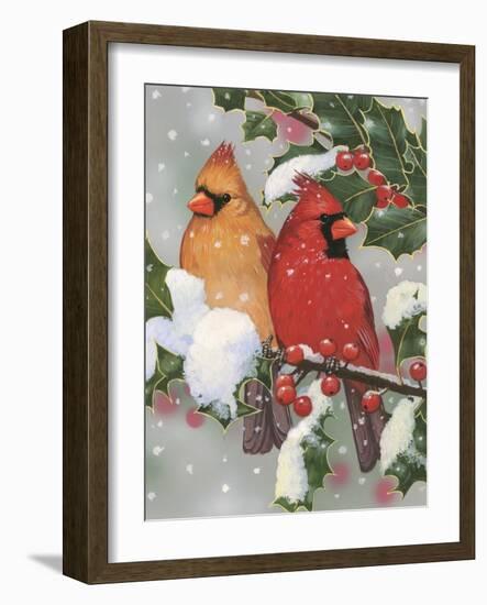 Cardinal Couple with Holly-William Vanderdasson-Framed Giclee Print