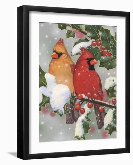 Cardinal Couple with Holly-William Vanderdasson-Framed Giclee Print